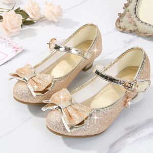 Sneaker Spring and Summer Fashion Girls Sandals Rhinestone Glitter Bowknot Tannne Le Principessa Principessa Sandali per feste per bambini