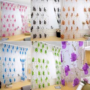 Curtain 1 PCS Vines Leaves Tulle Door Window Drape Panel Sheer Scarf Valances Colorful Floral Pattern Transparent Curtains