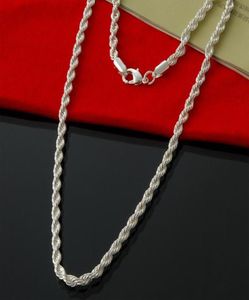 Цело и розничная торговля 925 стерлингового серебра 4 мм 18 -дюймового веревочного колье модного колье серебряного ожерелья мужские ювелирные изделия84072403211662