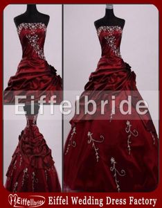 Bollklänning prom klänning broderi tafta burgundy quinceanera klänningar klassiska puffiga mörkröda formella festklänningar högkvalitativ anpassning4189610