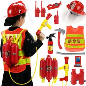 Firefighter Fire Extinguisher Backpack Toy Children Beach Outdoor Water Gun Fire Hat Set Role Play Firefighter Pistol Toy Gift 240402