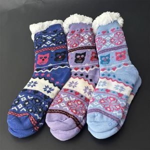 Fuzzy Sock Women Christmas Cartoon Owl Winter Warm Home Indoor Floor Soft Female Non Slip Grip Comfy Fluffy Slipper 240408