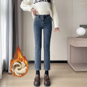 Jeans femininos 2024 Winter Harem calça de harém bege de veludo espessado calça jeans quente azul retro cinza preto 25-32