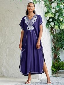 Casual Dresses 2024 Embroidered Long Kaftan For Women Turkish Caftan Robe Plus Size Bathing Suit Cover Ups Lightweight Outfit Q660