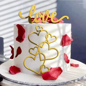 Party Supplies Wedding Hearts Cake Topper Gold Acrylic Love Heart Decoration Engagement Dessert Toppers Baking Diy Decor Accessories