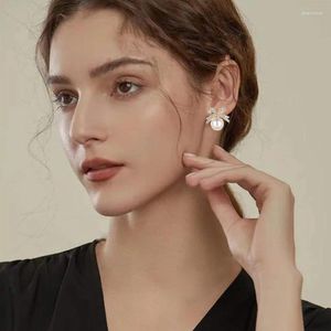 Stud Earrings Pearl Bow For Girl Women Cute Zircon Ribbons Drop Statement Birthday Christmas Jewelry