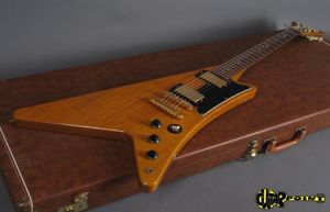 Rare Moderne Korina 1958 Återutgivning Heritage 1982 Natural Explorer Electric Guitar Boat Paddle Gumby Style Headstock Dot Inlay Gold9637258