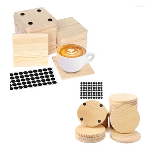 Table Mats 25 Pack Unfinished Wood Coasters 4 Inch Blank Wooden Crafts With Non-Slip Silicon Dots Durable Color