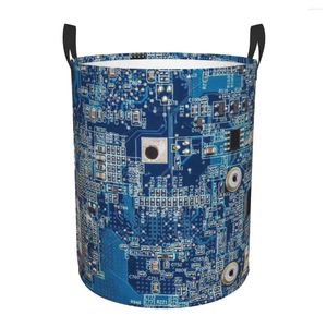 Laundry Bags Blue Circuit Board Basket Collapsible Computer Motherboard Programmer Tech Toy Hamper Storage Bin For Kids Nursery