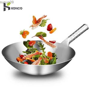 Pans Stainless steel Wok non stick traditional frying pan Chinese handmade Wok Utensil dishwasher safe cookwareL2403