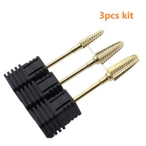 Биты 3PCS Kit Hot!Gold Pro Whole Carbide Drill Bits Nail Art Electric Drill Match