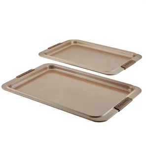 Bakeware Tools Anolon Advanced Nonstick Cookie Sheet Pan Set 2-Piece Bronze With Silicone Grips