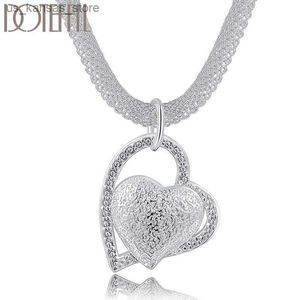 Pendant Necklaces Fashion Brand Silver Color Necklace For Women Jewelry Net Chain Frosted Double Heart Pendant Christmas Gifts Wedding240408LUO7