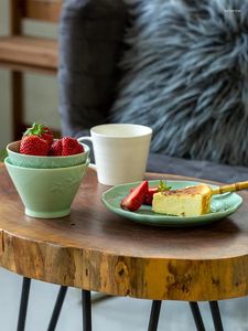 Миски зеленое тисненое из тисненой бамбуковая шляпа тарелка на сайте японский завтрак домашнее блюдо из супа с лапшой рис