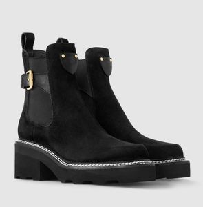 Luxury Designer Beaubourg Ankle Chelsea Boots Ladies Winter Zip Shoes Casual Comfy Lined Chunky Heel Boots Black Calf Leather Party Wedding Shoes 35-41