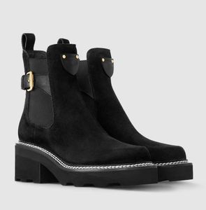 럭셔리 디자이너 Beaubourg Ankle Chelsea Boots Ladies Winter Zip Shoes 캐주얼 한 안감 된 청키 한 힐 부츠 검은 송아지 가죽 파티 웨딩 신발 35-41