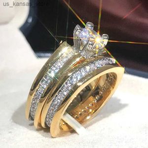 Pierścienie klastra luksusowy złoty kolor 2pcs