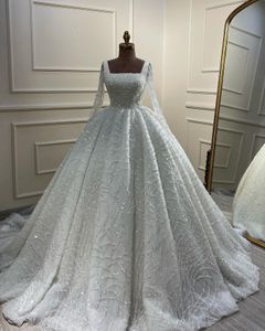 Stunning crystal ball gown Wedding Dress for bride square long sleeves wedding dresses sweep train ruffle designer Bridal gowns