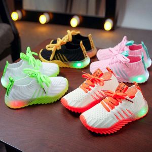 Turnschuhe Kinder Sport Schuhe Spring Luminous Mode atmungsaktiven Kinder Jungen Netzschuhe Mädchen Antislippery -Turnschuhe mit leichten Laufschuhen