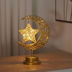 Lâmpadas de mesa LED Night Night Metal Star Lua Office Decoração Decoração Lâmpada Ramadã Decoração para crianças adultas