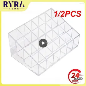 Storage Boxes 1/2PCS Clear 24 Grid Lipstick Stand Case Makeup Organizer Box Display Holder Cosmetic Jewelry