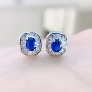 Studörhängen Natural Real Blue Sapphire Earring Small Luxury Style 0.35CT 2st Gemstone 925 Sterling Silver Fine Jewelry L243120