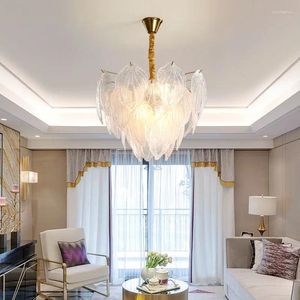 Kronleuchter postmoderne leichte Luxus -Glasblatt LED für Wohnzimmer Schlafzimmer Restaurant El Art Hanging Lighting Armaturen