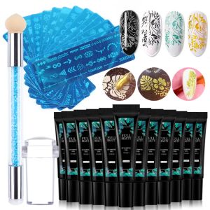 Trockner 26pc Nail Art Stamp Plate Set 8ml Stempel Gel Polnisch Silikon Stamper Schaber Bilddruck Vorlage Schablone Maniküre Kit La1813