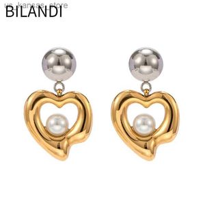 Charm Bilandi Fashion Jewelry Luxury Temperament Metal Heart Dingle Earrings For Women 2024 Trend New Simply Design Accessories240408