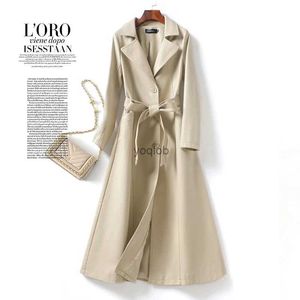 Trench da donna autunno inverno inverno trench in pelle per donne 2023 Nuovo cinghia di bavero a petto singolo Ladie chic femminite lunghe pecore di pecora outwearl2403