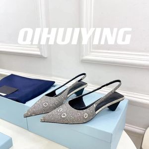 Sandaler Est Qihuiying Handmased Silk Back-rem Pointed-Toes Spike Heel Woman Sandas Plus Size Mules Office Lady Single Shoes 2024