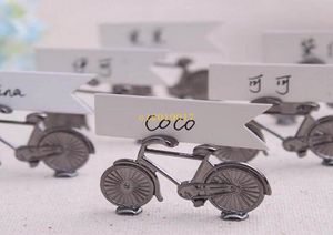 100pcsクリエイティブビンテージ自転車テーブルプレイスカードホルダー名番号ウェディングパーティーメモクリップレストラン飾り7025790