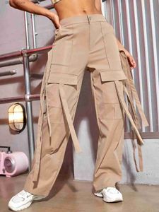 Frauen Jeans Frauen Trendy Cargo Hosen Klappen Taschenband Baggy Wide Leg Fallschirmhose Strt Hip Hop Sweatpants Mujer Y240408