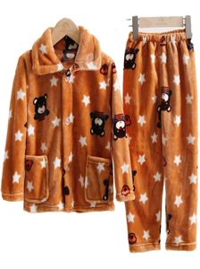 Teens Children Fleece Pajamas Winter Thicken Warm Flannel Sleepwear Girls Boys Lapel Coral Fleece Baby Pijamas Big Kids Homewear4766672