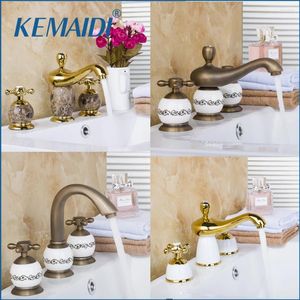 Bathroom Sink Faucets KEMAIDI Luxury Golden Plated Faucet Set Deck Mounted Bathtub European Shower Basin Mixer Tap Ceramic Body