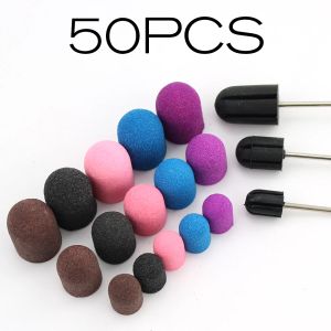 ビット50pcs 5*11mmサンディングキャップラバーハンドルジェルレムーバー電気カッタードリルビットネイルサンディングバンドブロック研削ツール