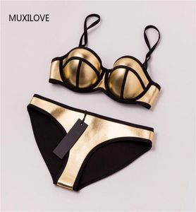 Muxilove 100 Neopren Yaz Yastıklı Push Up Bikini Set Kadın Seksi Mayo Mayo Mayo Takım Biquini Yüzmek Altın Silver6370565