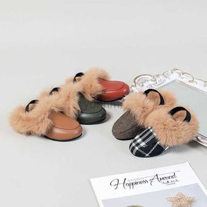 Slipper Kids Shoes Children Fur Outdoor Slides Baby Girls Slip On Slippers Toddler Boys Red Brand Flats Princess Slides For Winter New 240408