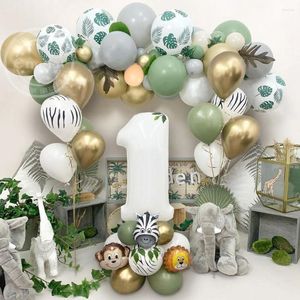 Decorazione per feste 21/52 pezzi Numero animale giungla set palloncino set retrò avocado verde metallico in oro in oro in lattice di 1 anno di compleanno baby shower decora