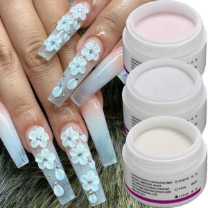 Vätskor heallor 1pcs akryl nagelpulver vit klar rosa kristallpolymer 3D nagelkonstdekorationer snider blomma pulver manikyr damm