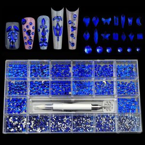 Enhancers 4620pcs Nail Art Rhinestones Set Ss4ss20 Mixed Shape Crystal Flatback Non Hotfix Rhinestones 3d Diamonds for Nail Art