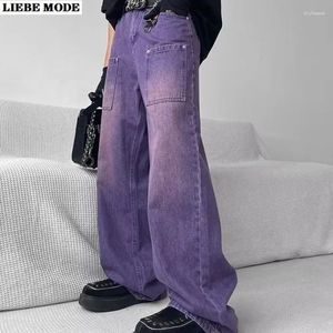 Frauen Jeans Freund im Stil Herbst Frauen Baggy Purpur Wide Leg Mutter Jeans Hosen Frauen hohe Taille Y2K Vintage Loose Locker Hosen