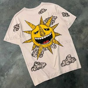 T-shirty mężczyzn w stylu amerykańskim koszule harajuku księżyc i słoneczna gubitowa koszulka gotycka bawełniana koszule strt y2k tops goth damskie ubrania t240408