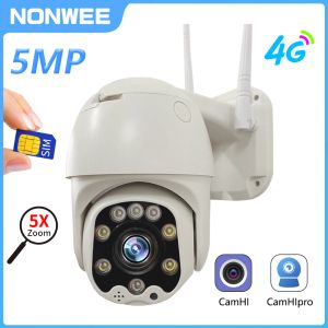 Lens 4G SIM -kortsäkerhetskamera PTZ 5MP utomhus WiFi Speed ​​Dome Video Surveillance Cameras CCTV P2P Night Vision Auto Tracking Camhi