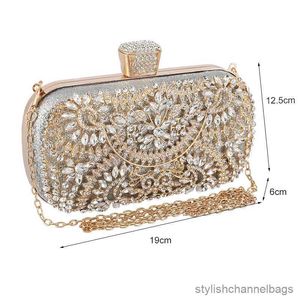 Evening Bags Diamond Evening Clutch For Women Wedding Golden Mini Purse Chain Shoulder Bag Small Hollow Out Flowers Crystal Party Handbag