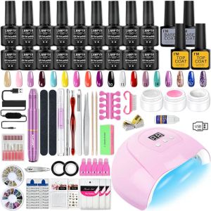 Kits Professional Nail Set UV Nail Lamp med Nail Gel Polish Kit och Electric Nail Drill Full Manicure Tools Set for Salon and Home