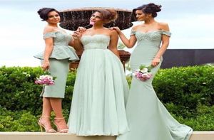 Mixed Styles Mermaid Off Shoulder Bridesmaid Dresses Country Garden Wedding Guest Party Gowns Mint Green Lace Appliques Chiffon Ev1952030