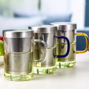 Weingläserglas Tee Tasse mit Edelstahl-Infuser mehrfarbig rundem Griff persönliche offizielle Tassen