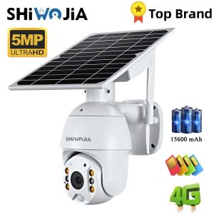 Câmera de câmeras shiwojia 4G SIM CARD 5MP HD Painel solar Monitoramento Outdoor Câmera CCTV Smart Home Twoway Intrusão Alarme de espera longa