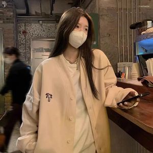 Women's Hoodies Fashion Loose Cardigan Sweatshirts For Women Harajuku Kawaii Oversized V-neck Single Baseball Uniform Jackets Preppy Style